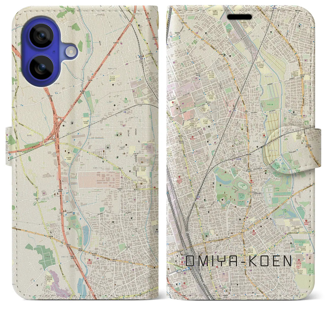 【大宮公園(埼玉県)】地図柄iPhoneケース(手帳タイプ)ナチュラル・iPhone 16 Pro Max 用