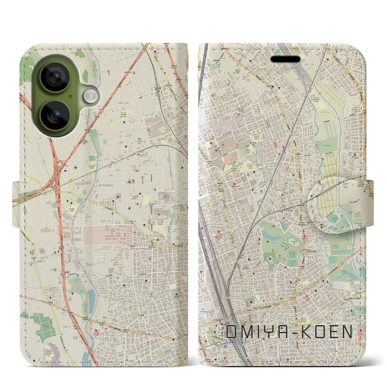 【大宮公園(埼玉県)】地図柄iPhoneケース(手帳タイプ)