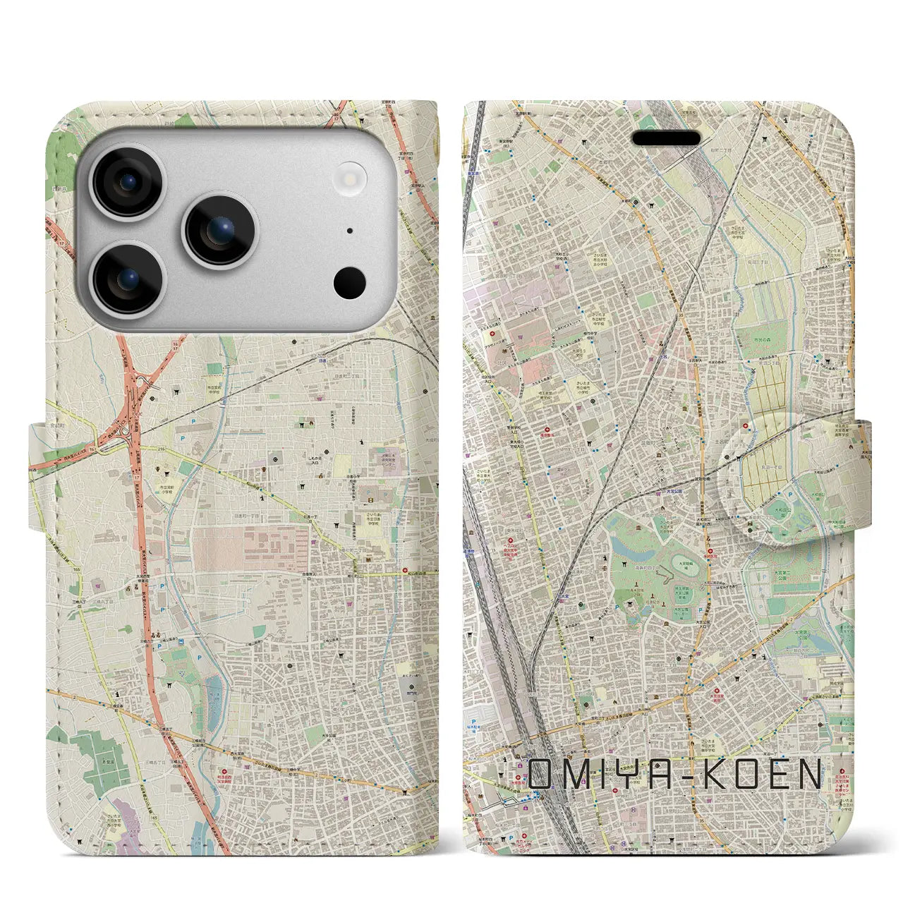 【大宮公園(埼玉県)】地図柄iPhoneケース(手帳タイプ)