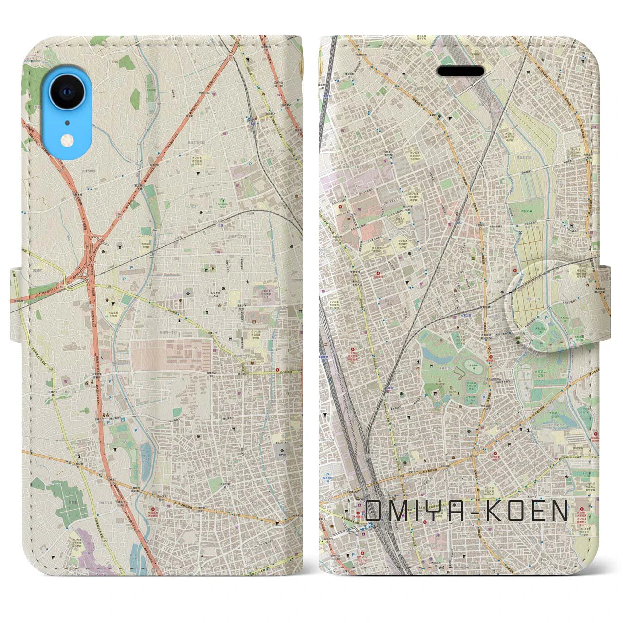 【大宮公園(埼玉県)】地図柄iPhoneケース(手帳タイプ)ナチュラル・iPhone XR 用