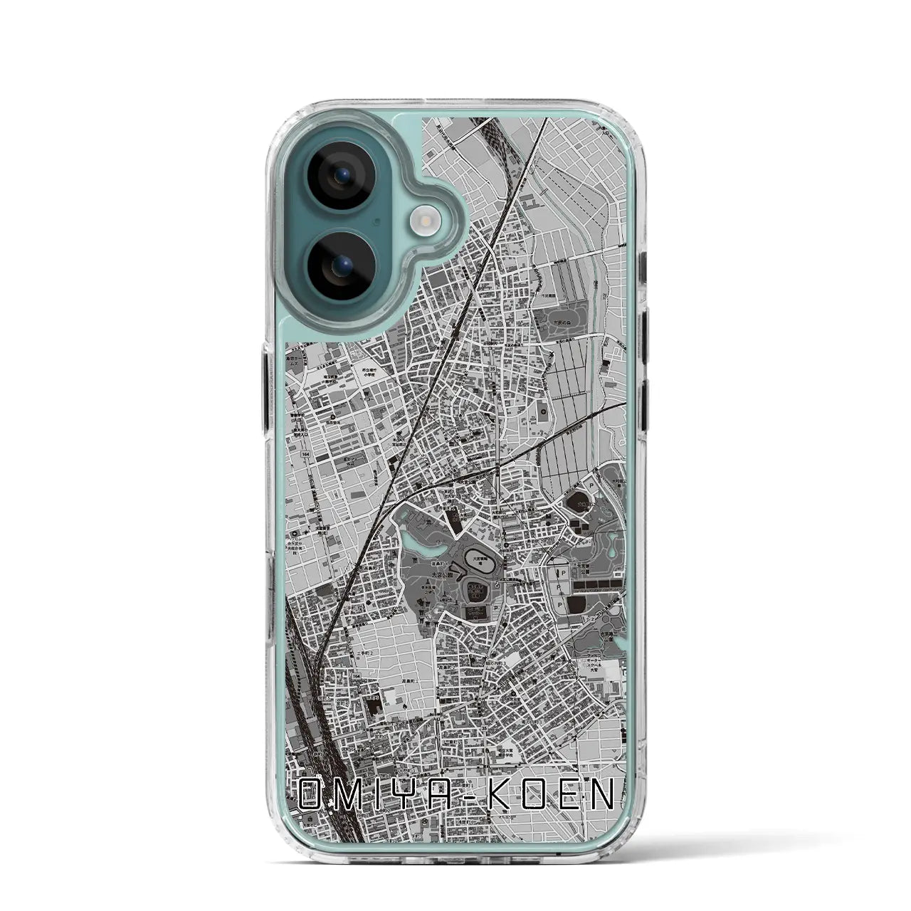 【大宮公園(埼玉県)】地図柄iPhoneケース(MagSafeタイプ)モノトーン・iPhone 16 Pro 用