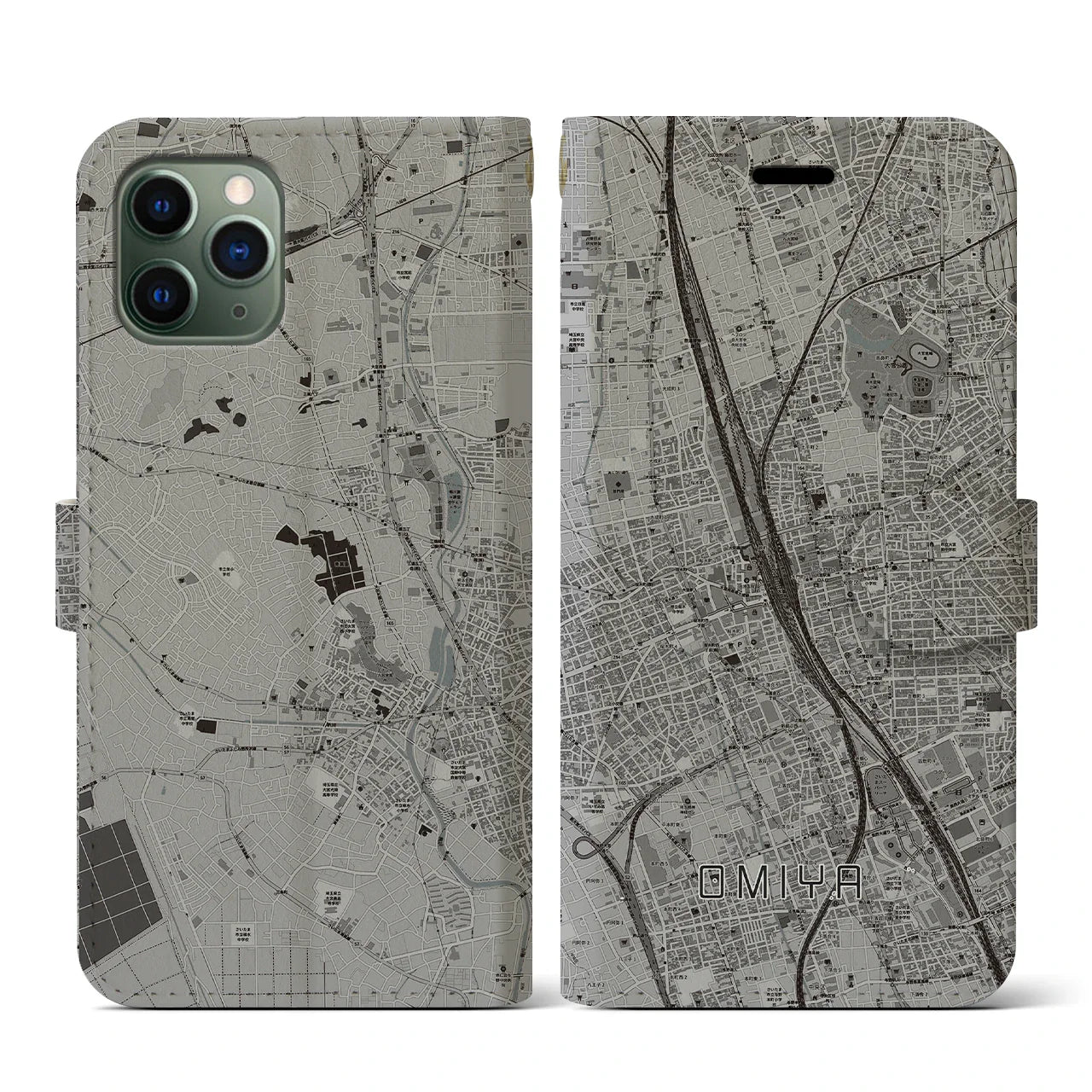 【大宮(埼玉県)】地図柄iPhoneケース(手帳タイプ)モノトーン・iPhone 11 Pro 用