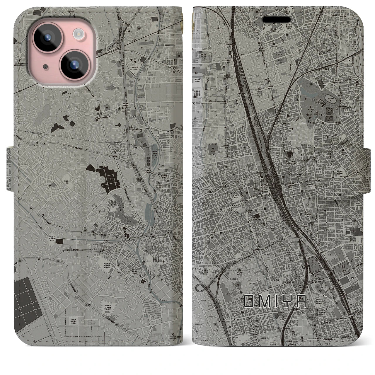 【大宮(埼玉県)】地図柄iPhoneケース(手帳タイプ)