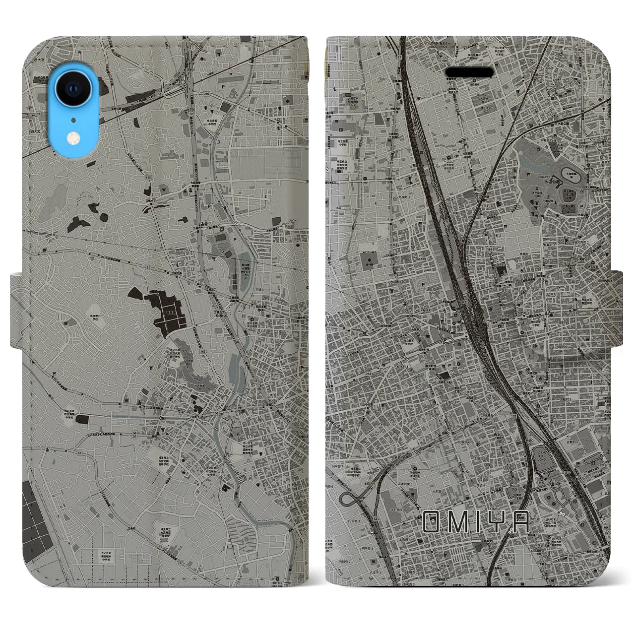 【大宮(埼玉県)】地図柄iPhoneケース(手帳タイプ)モノトーン・iPhone XR 用