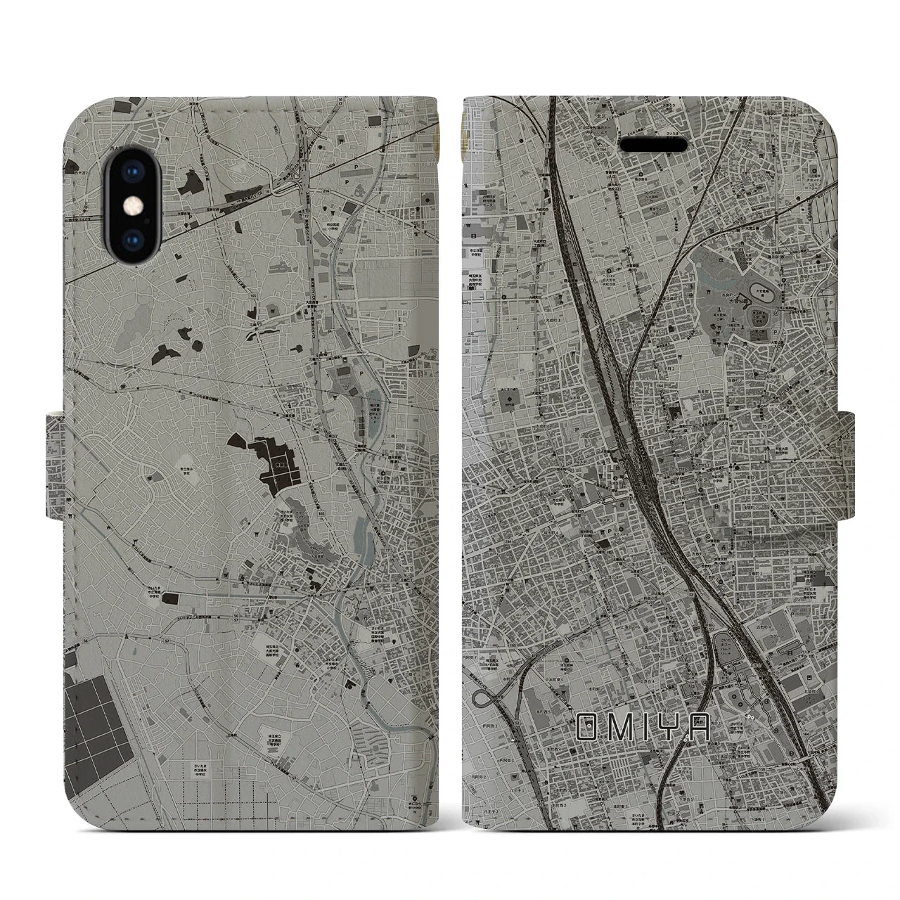 【大宮(埼玉県)】地図柄iPhoneケース(手帳タイプ)モノトーン・iPhone XS / X 用