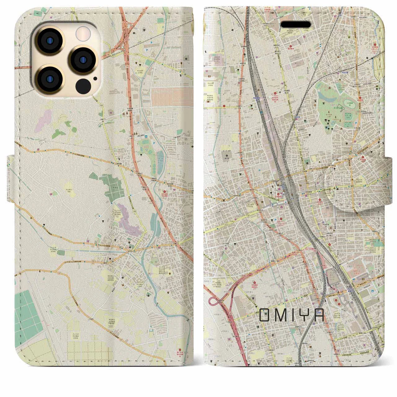 【大宮(埼玉県)】地図柄iPhoneケース(手帳タイプ)ナチュラル・iPhone 12 Pro Max 用