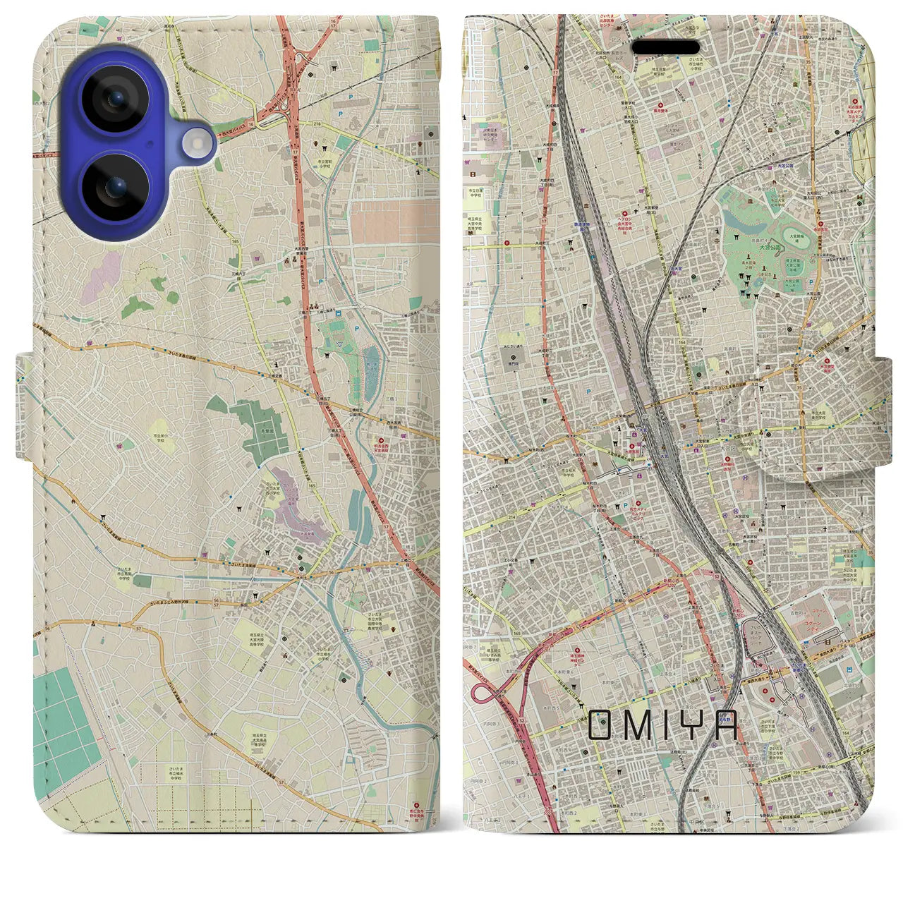 【大宮(埼玉県)】地図柄iPhoneケース(手帳タイプ)ナチュラル・iPhone 16 Pro Max 用