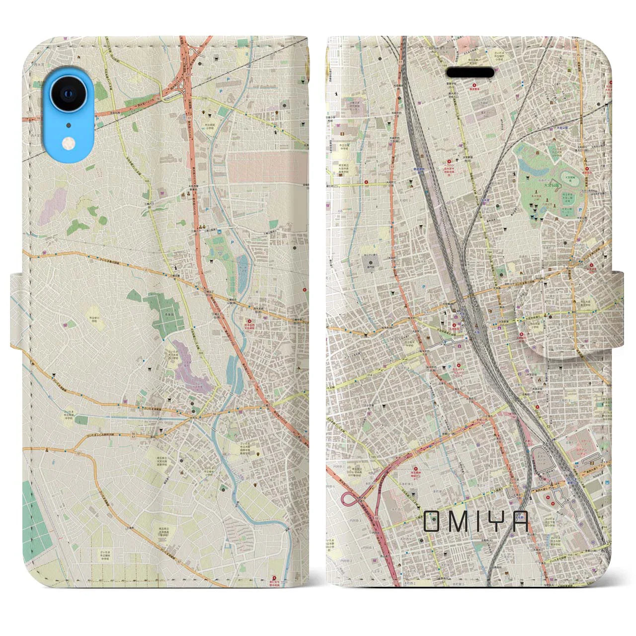 【大宮(埼玉県)】地図柄iPhoneケース(手帳タイプ)ナチュラル・iPhone XR 用