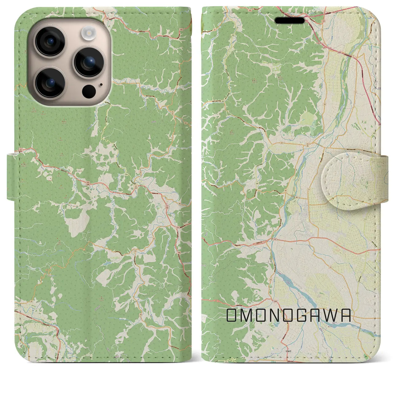 【雄物川(秋田県)】地図柄iPhoneケース(手帳タイプ)ナチュラル・iPhone 16 Plus 用