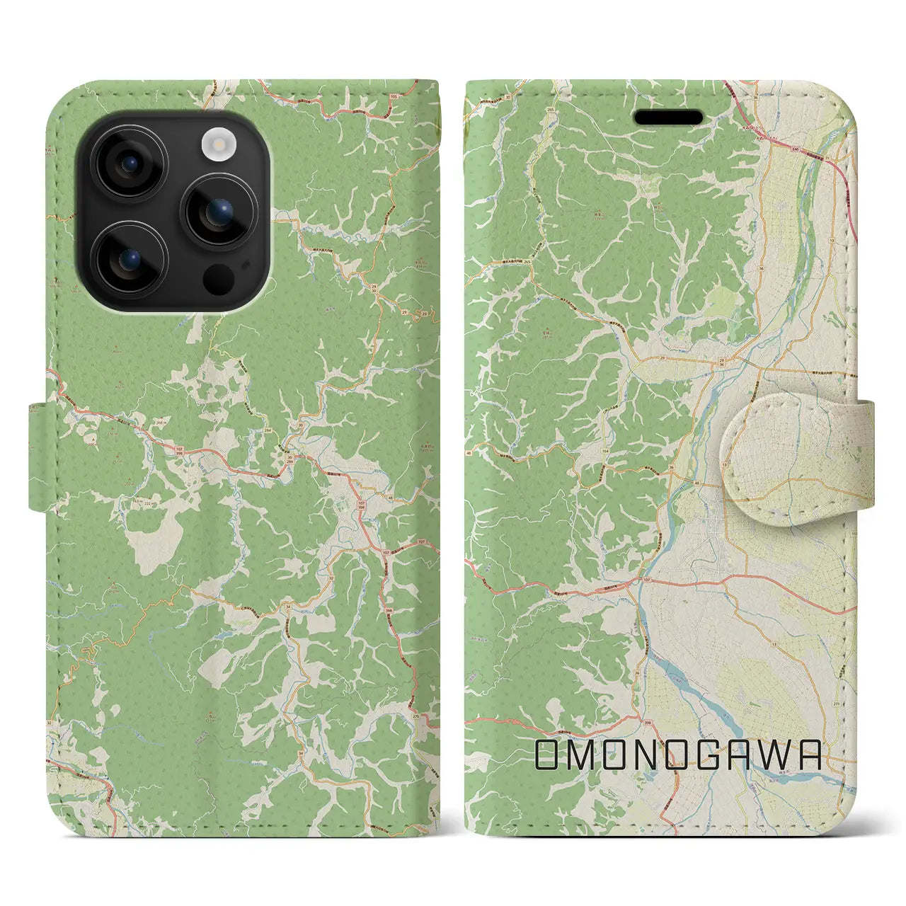 【雄物川(秋田県)】地図柄iPhoneケース(手帳タイプ)ナチュラル・iPhone 16 用