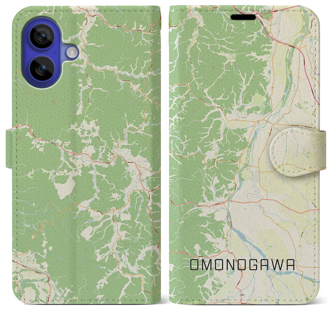 【雄物川(秋田県)】地図柄iPhoneケース(手帳タイプ)ナチュラル・iPhone 16 Pro Max 用