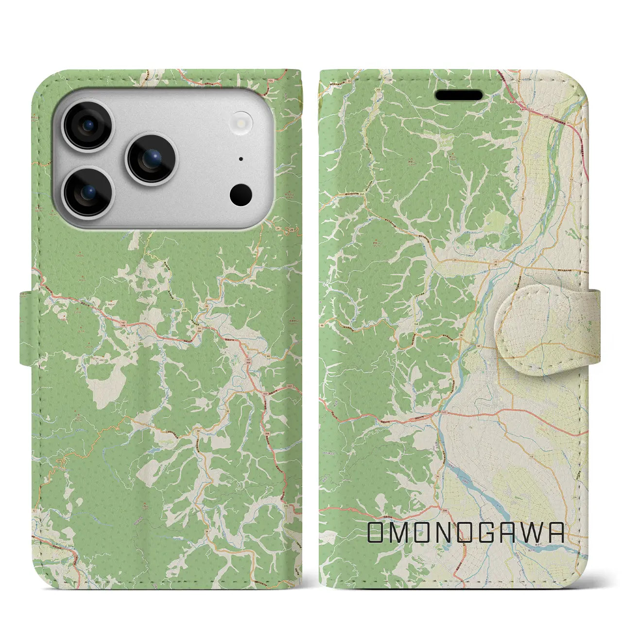 【雄物川(秋田県)】地図柄iPhoneケース(手帳タイプ)ナチュラル・iPhone 17 Pro Max 用