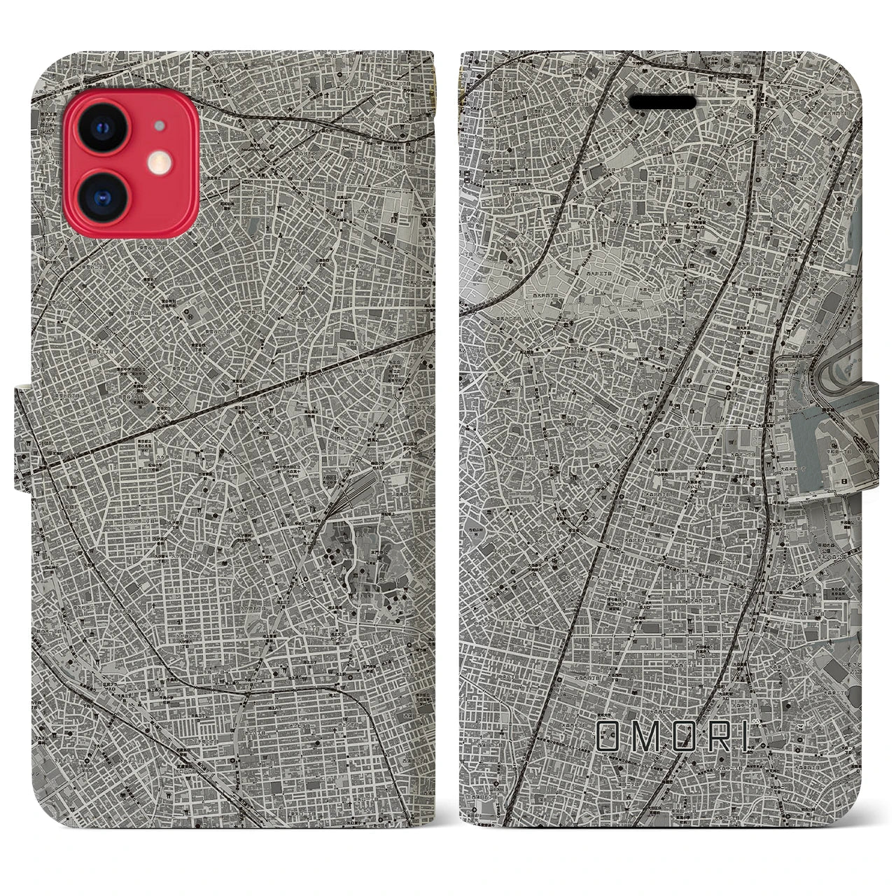 【大森(東京都)】地図柄iPhoneケース(手帳タイプ)モノトーン・iPhone 11 用