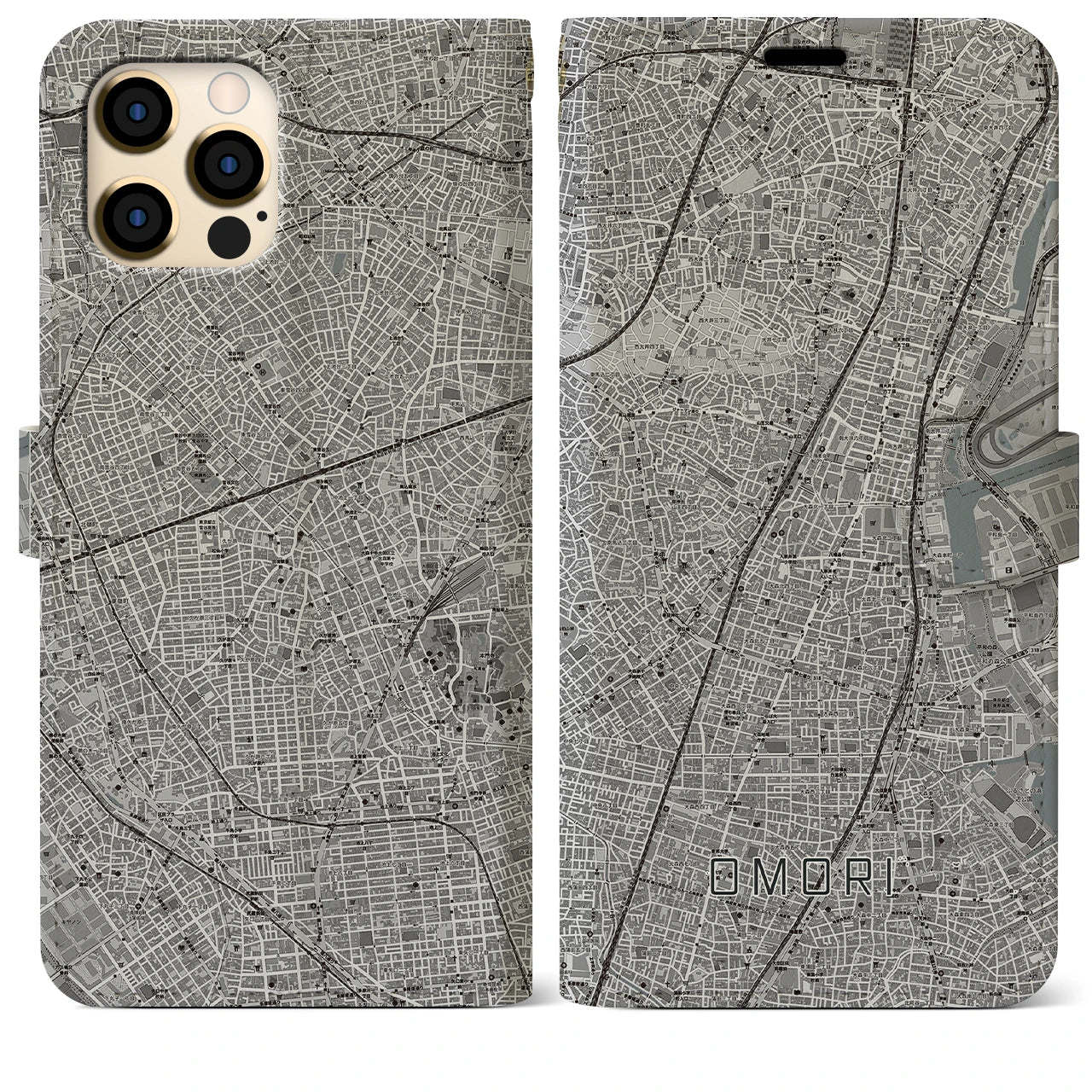 【大森(東京都)】地図柄iPhoneケース(手帳タイプ)モノトーン・iPhone 12 Pro Max 用