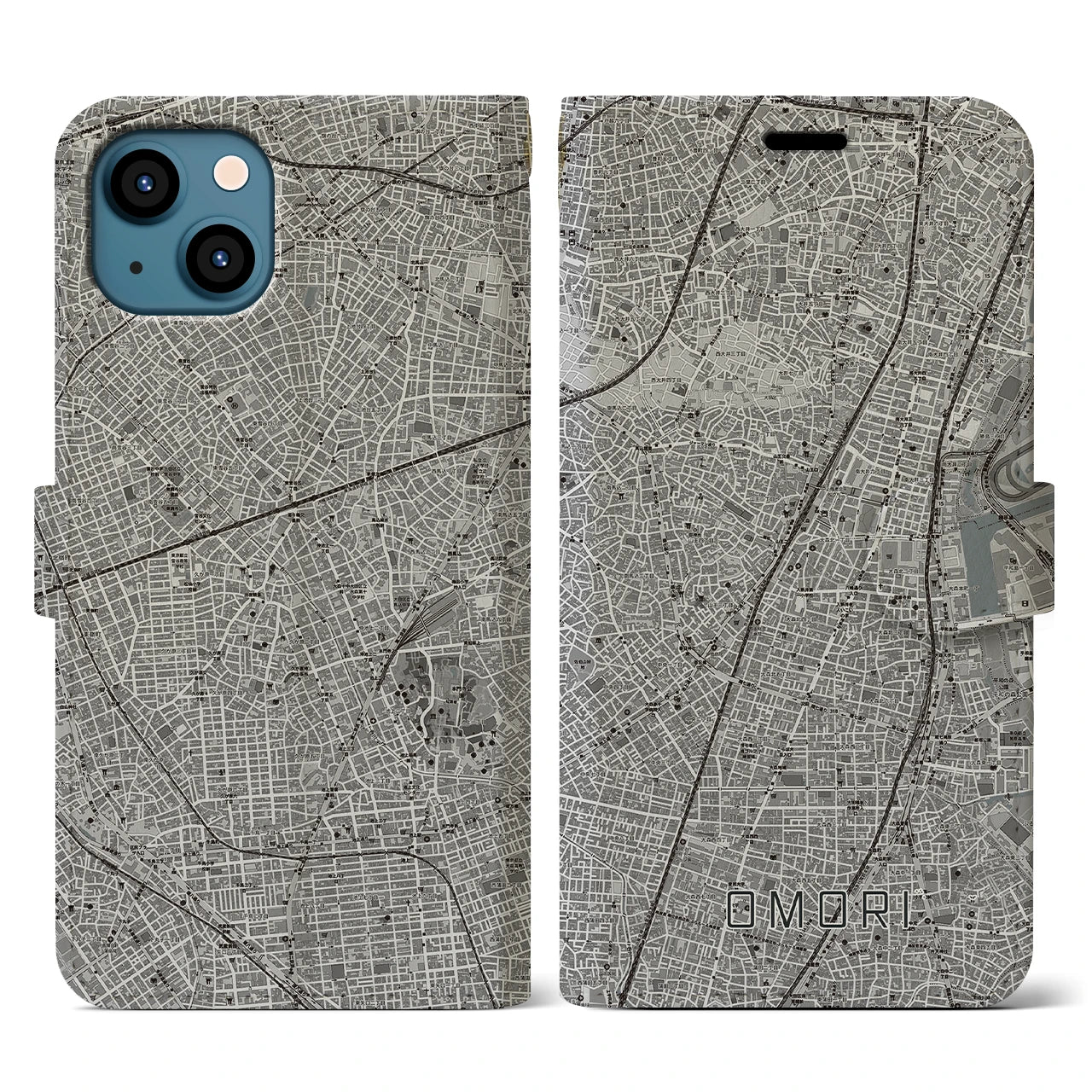 【大森(東京都)】地図柄iPhoneケース(手帳タイプ)モノトーン・iPhone 13 用