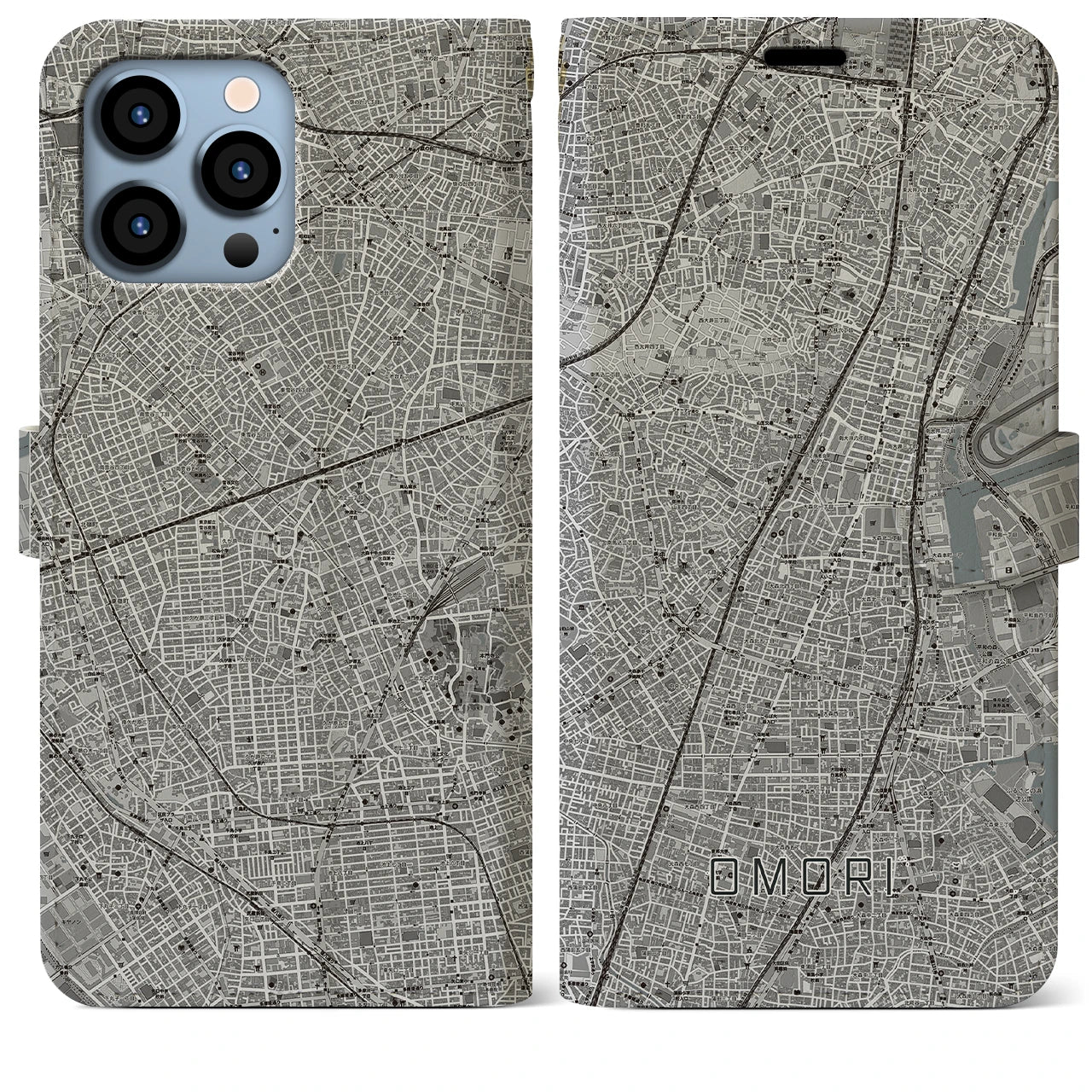 【大森(東京都)】地図柄iPhoneケース(手帳タイプ)モノトーン・iPhone 13 Pro Max 用