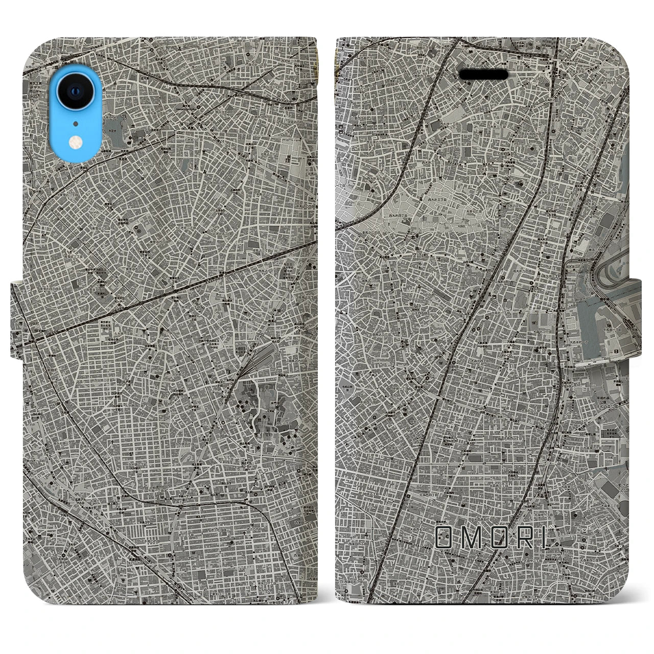 【大森(東京都)】地図柄iPhoneケース(手帳タイプ)モノトーン・iPhone XR 用