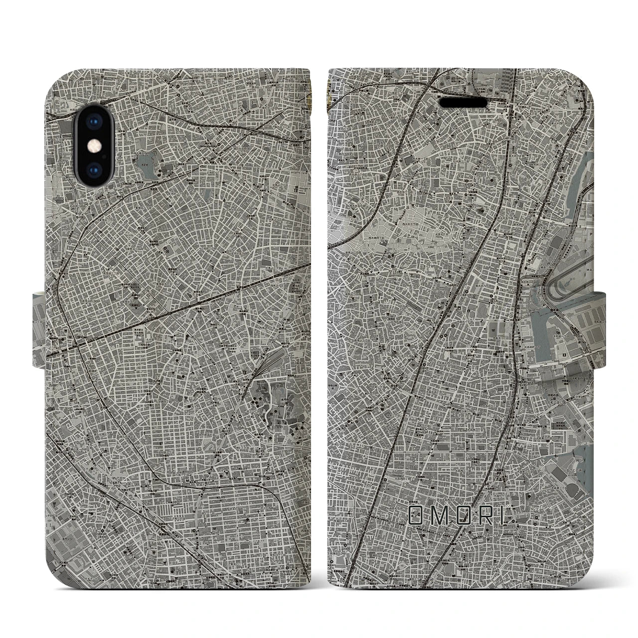 【大森(東京都)】地図柄iPhoneケース(手帳タイプ)モノトーン・iPhone XS / X 用