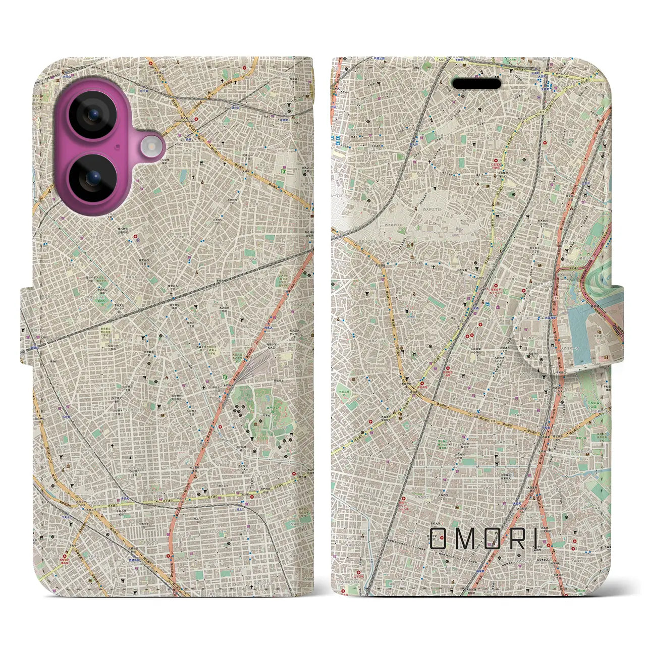 【大森(東京都)】地図柄iPhoneケース(手帳タイプ)ナチュラル・iPhone 16 Pro 用