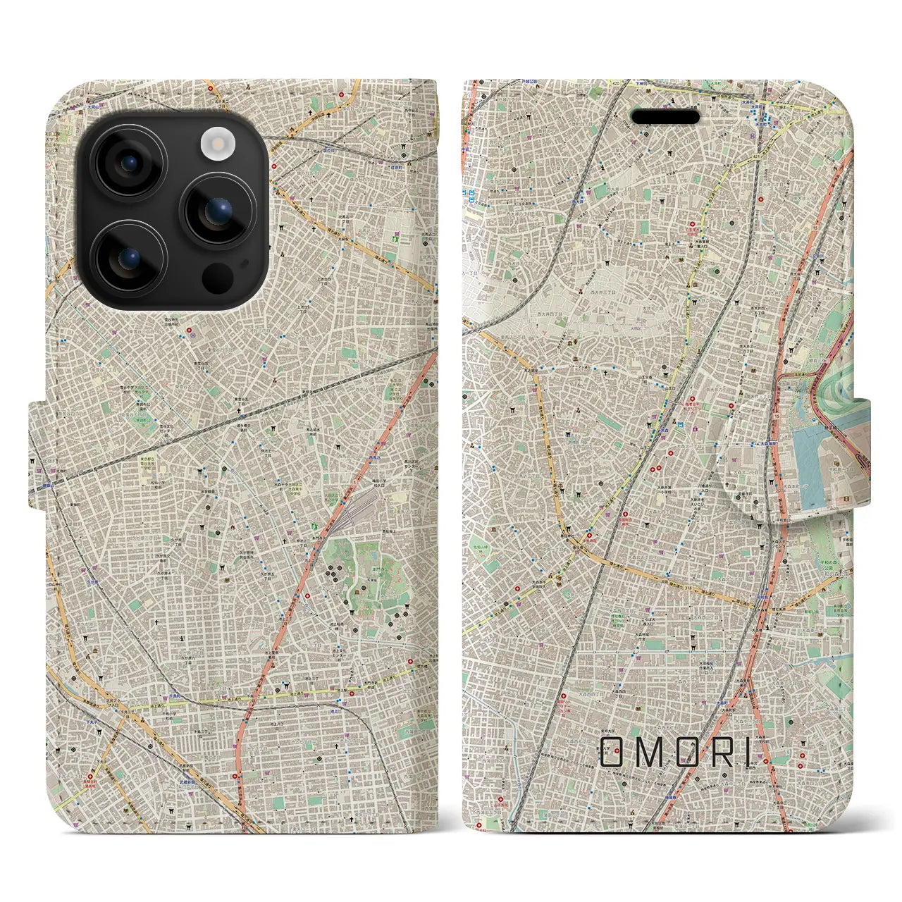 【大森(東京都)】地図柄iPhoneケース(手帳タイプ)ナチュラル・iPhone 16 用