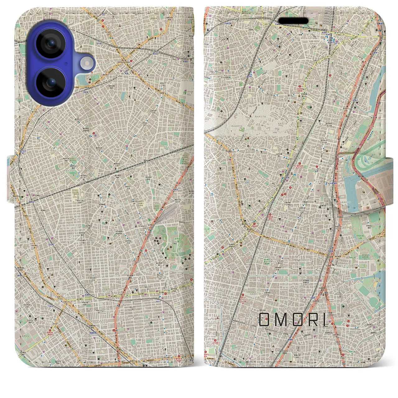 【大森(東京都)】地図柄iPhoneケース(手帳タイプ)ナチュラル・iPhone 16 Pro Max 用