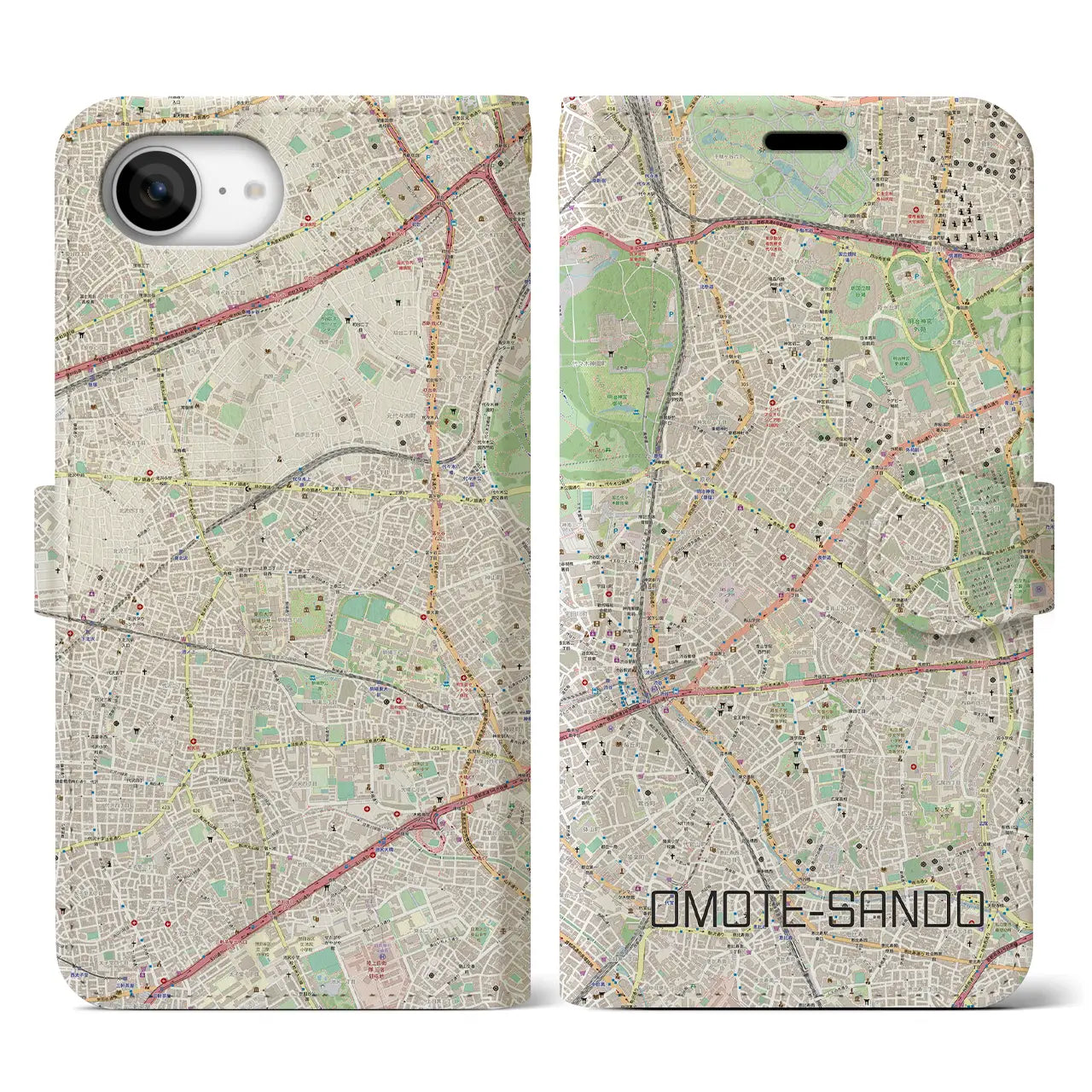 【表参道(東京都)】地図柄iPhoneケース(手帳タイプ)