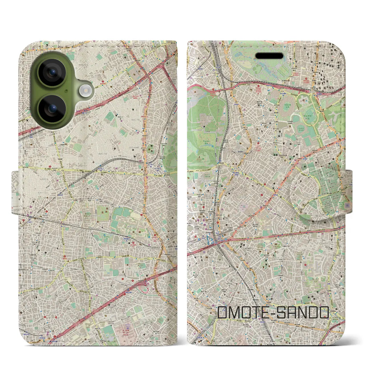 【表参道(東京都)】地図柄iPhoneケース(手帳タイプ)