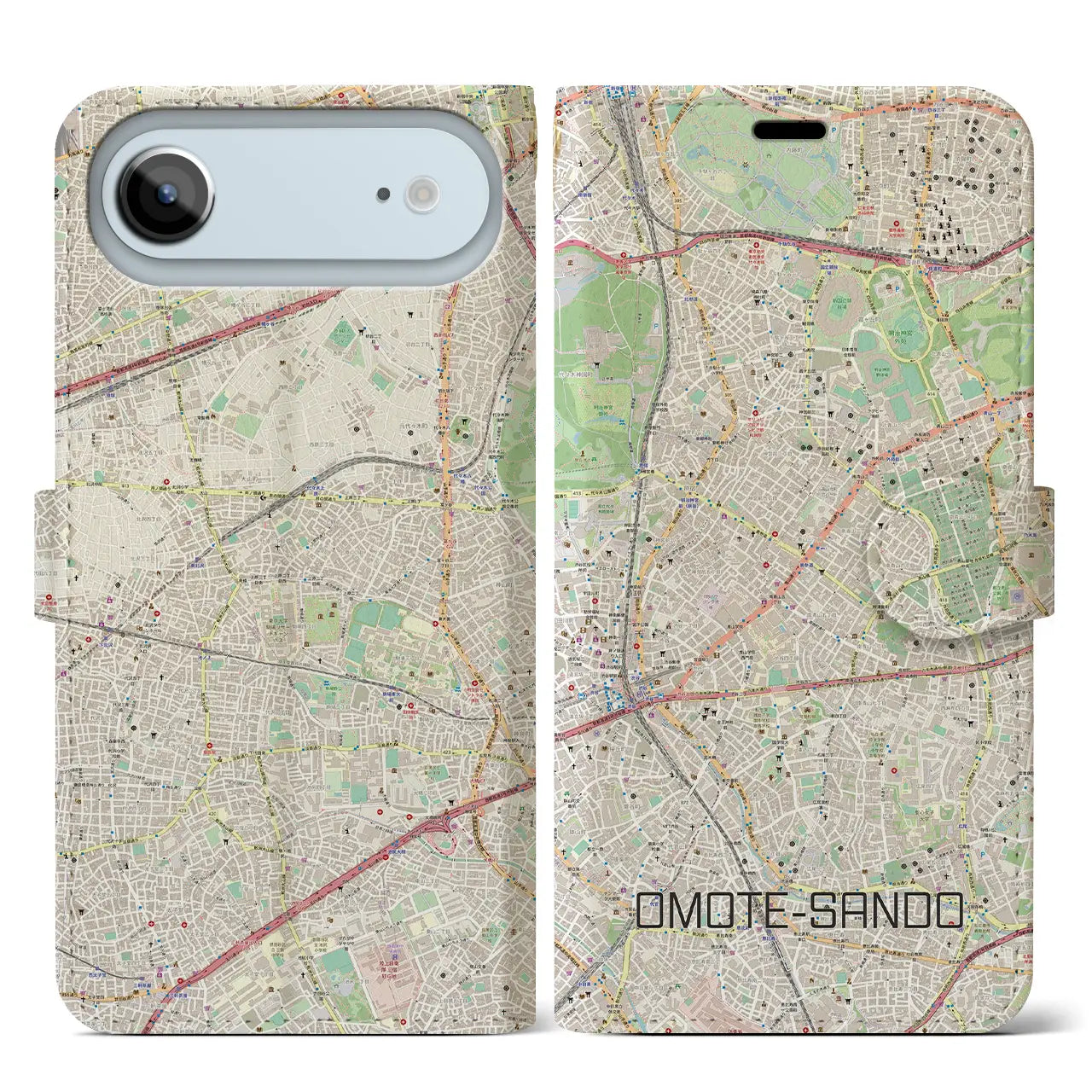 【表参道(東京都)】地図柄iPhoneケース(手帳タイプ)モノトーン・iPhone 17 Pro Max 用