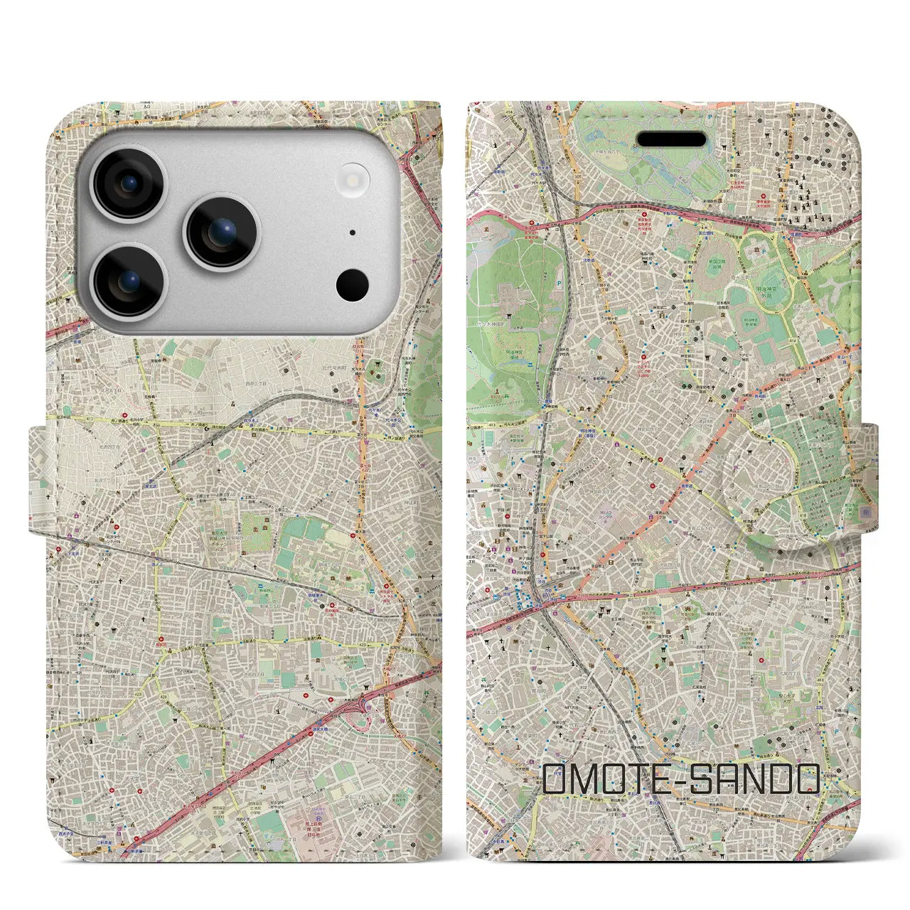 【表参道(東京都)】地図柄iPhoneケース(手帳タイプ)