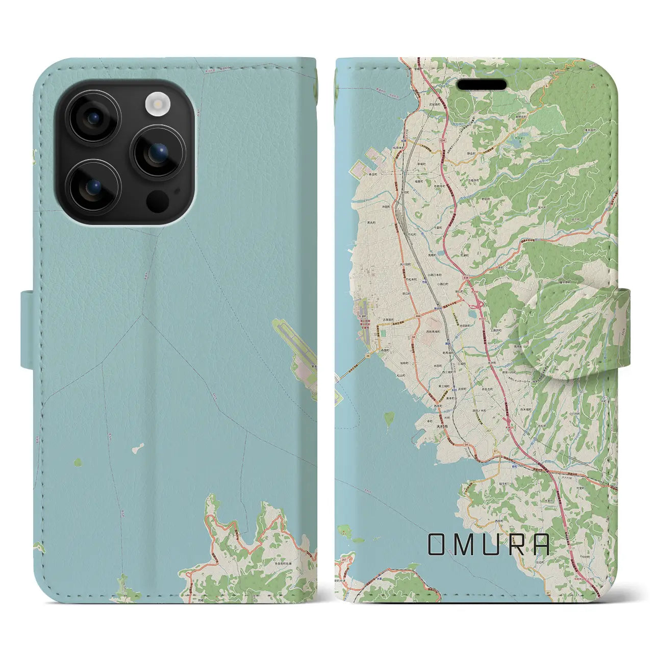 【大村(長崎県)】地図柄iPhoneケース(手帳タイプ)ナチュラル・iPhone 16 用