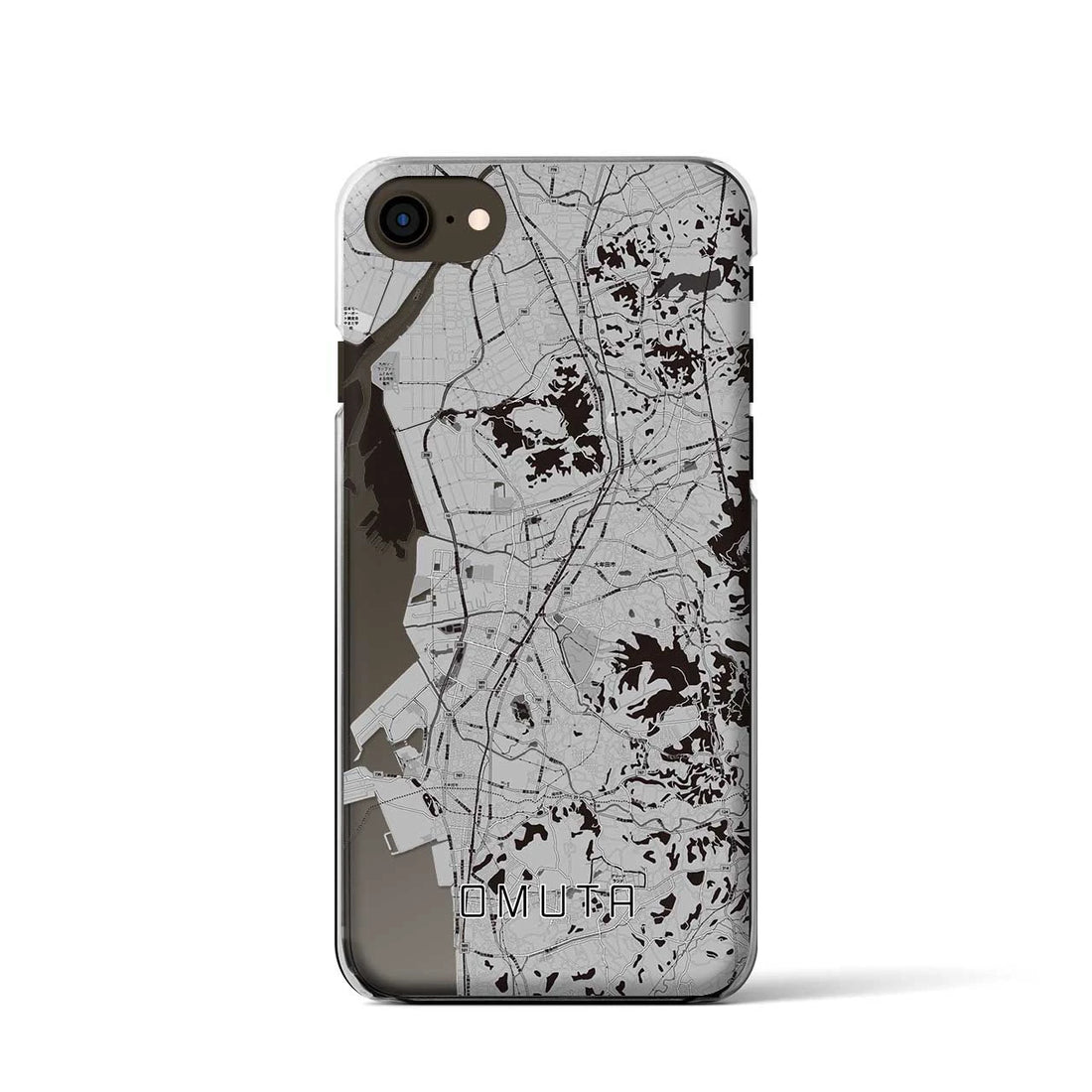【大牟田(福岡県)】地図柄iPhoneケース(クリアタイプ)モノトーン・iPhone SE(第3 / 第2世代) / 8 / 7 / 6s / 6 用