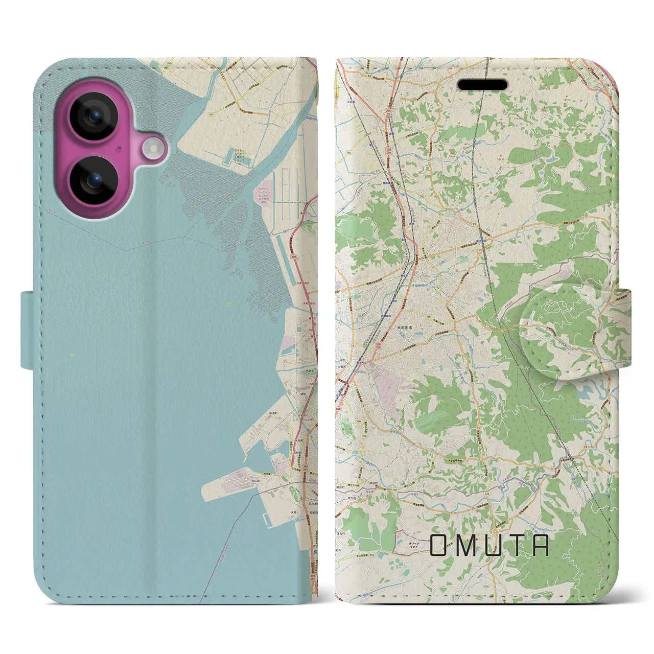 【大牟田(福岡県)】地図柄iPhoneケース(手帳タイプ)ナチュラル・iPhone 16 Pro 用