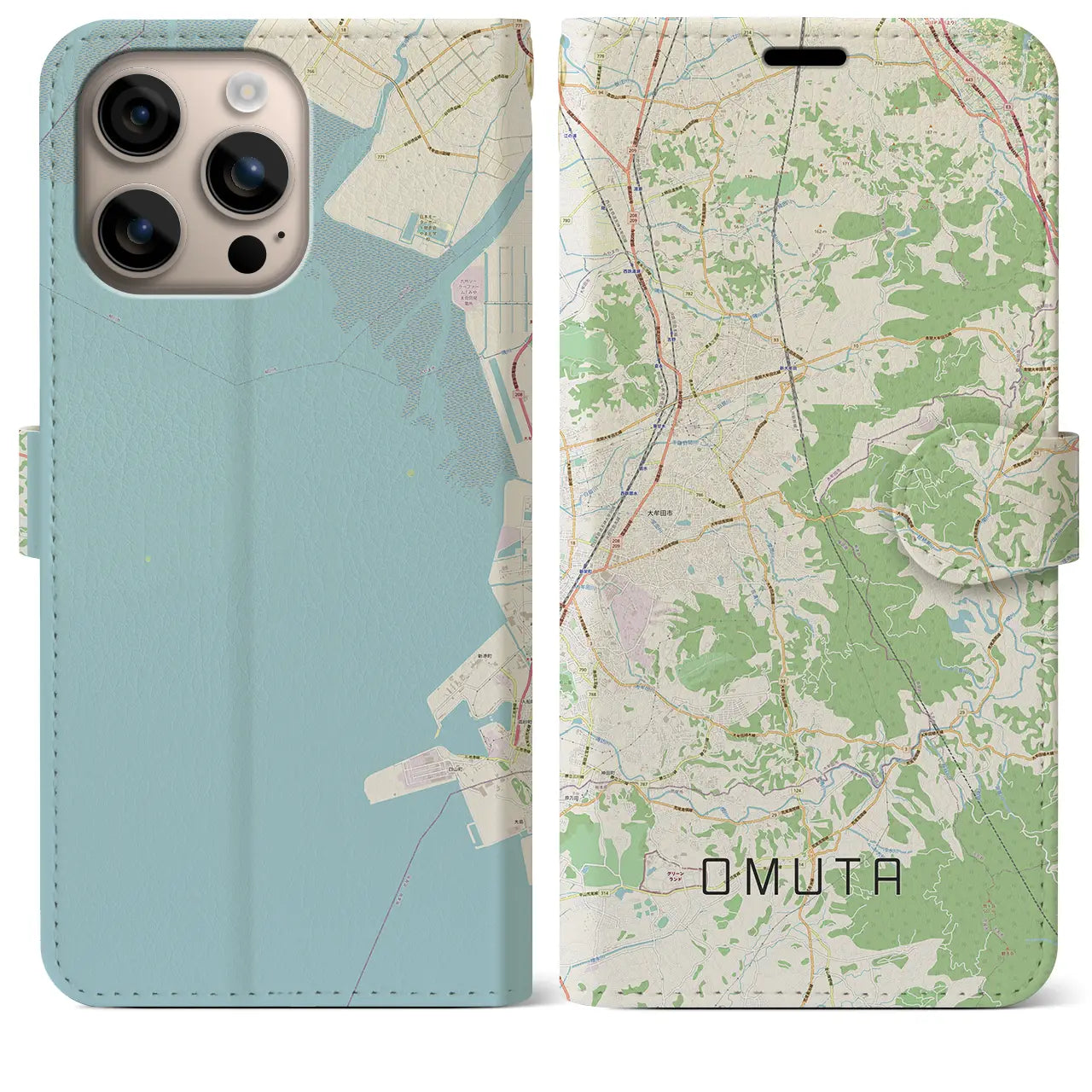 【大牟田(福岡県)】地図柄iPhoneケース(手帳タイプ)ナチュラル・iPhone 16 Plus 用