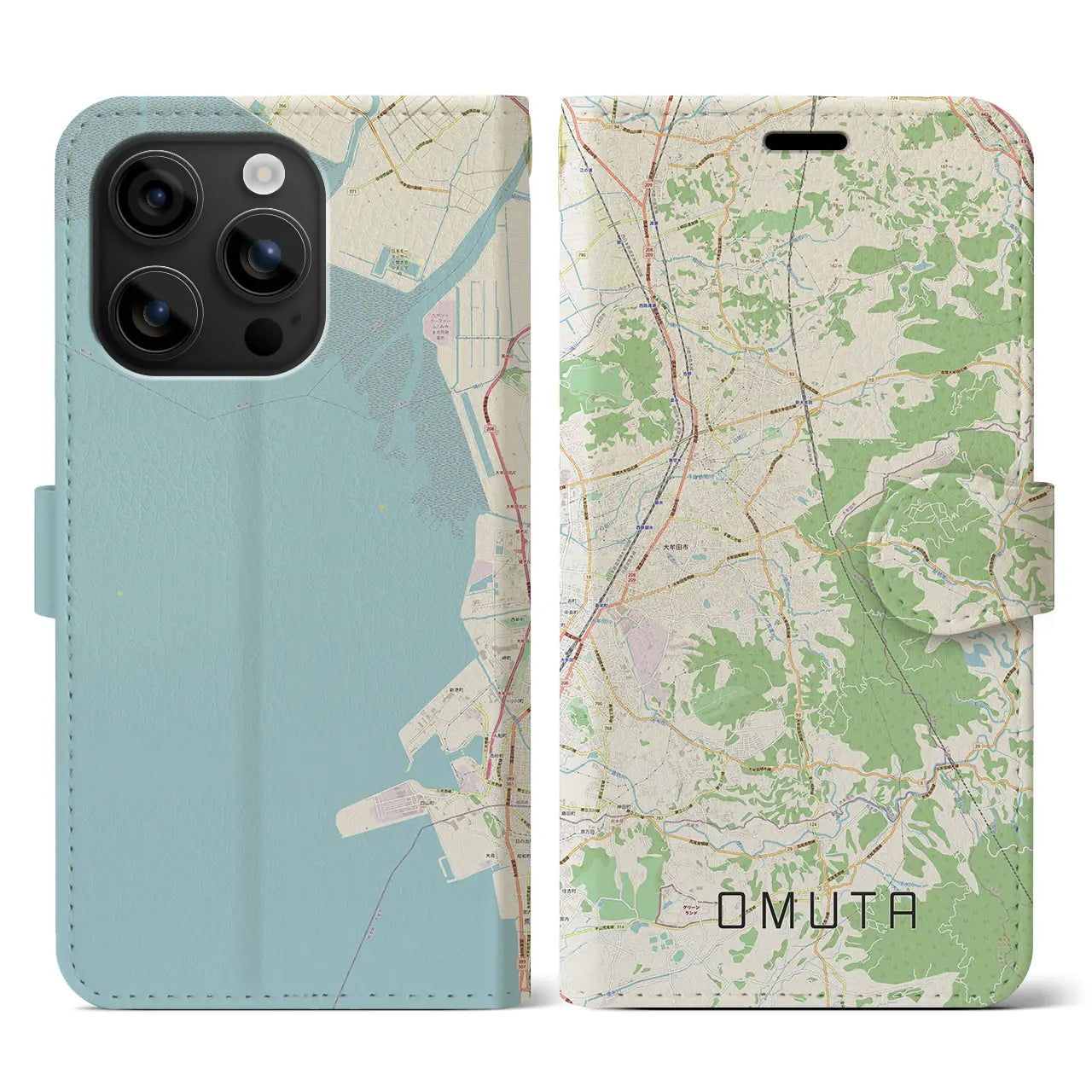 【大牟田(福岡県)】地図柄iPhoneケース(手帳タイプ)ナチュラル・iPhone 16 用