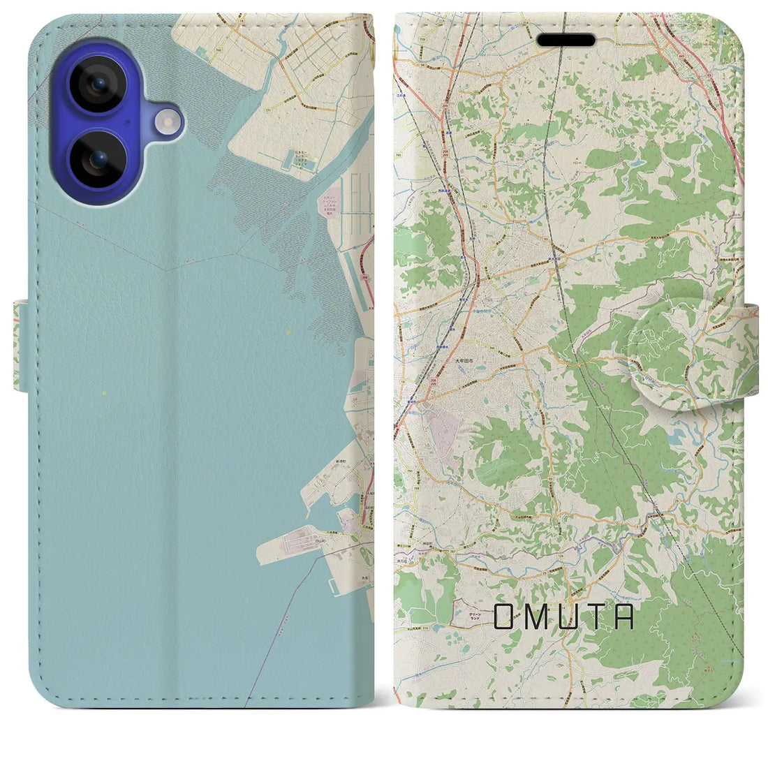 【大牟田(福岡県)】地図柄iPhoneケース(手帳タイプ)ナチュラル・iPhone 16 Pro Max 用