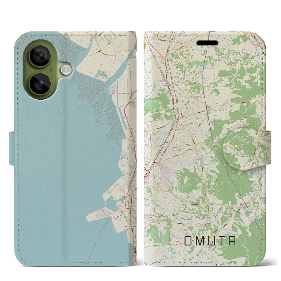 【大牟田(福岡県)】地図柄iPhoneケース(手帳タイプ)ナチュラル・iPhone 17 Pro Max 用