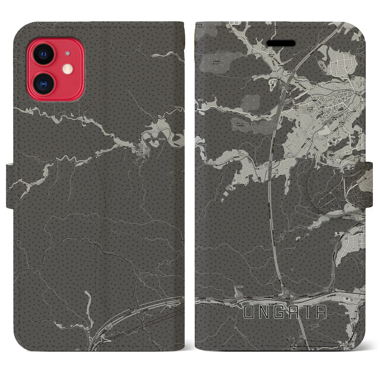 【恩方(東京都)】地図柄iPhoneケース(手帳タイプ)モノトーン・iPhone 11 用