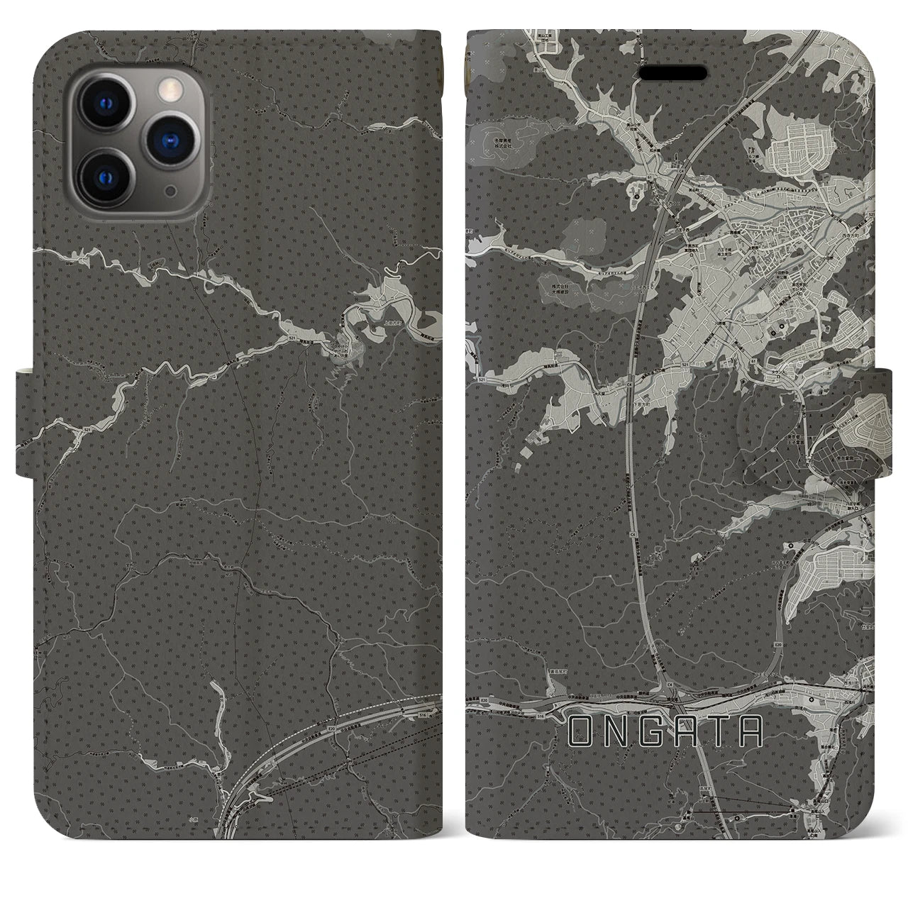 【恩方(東京都)】地図柄iPhoneケース(手帳タイプ)モノトーン・iPhone 11 Pro Max 用