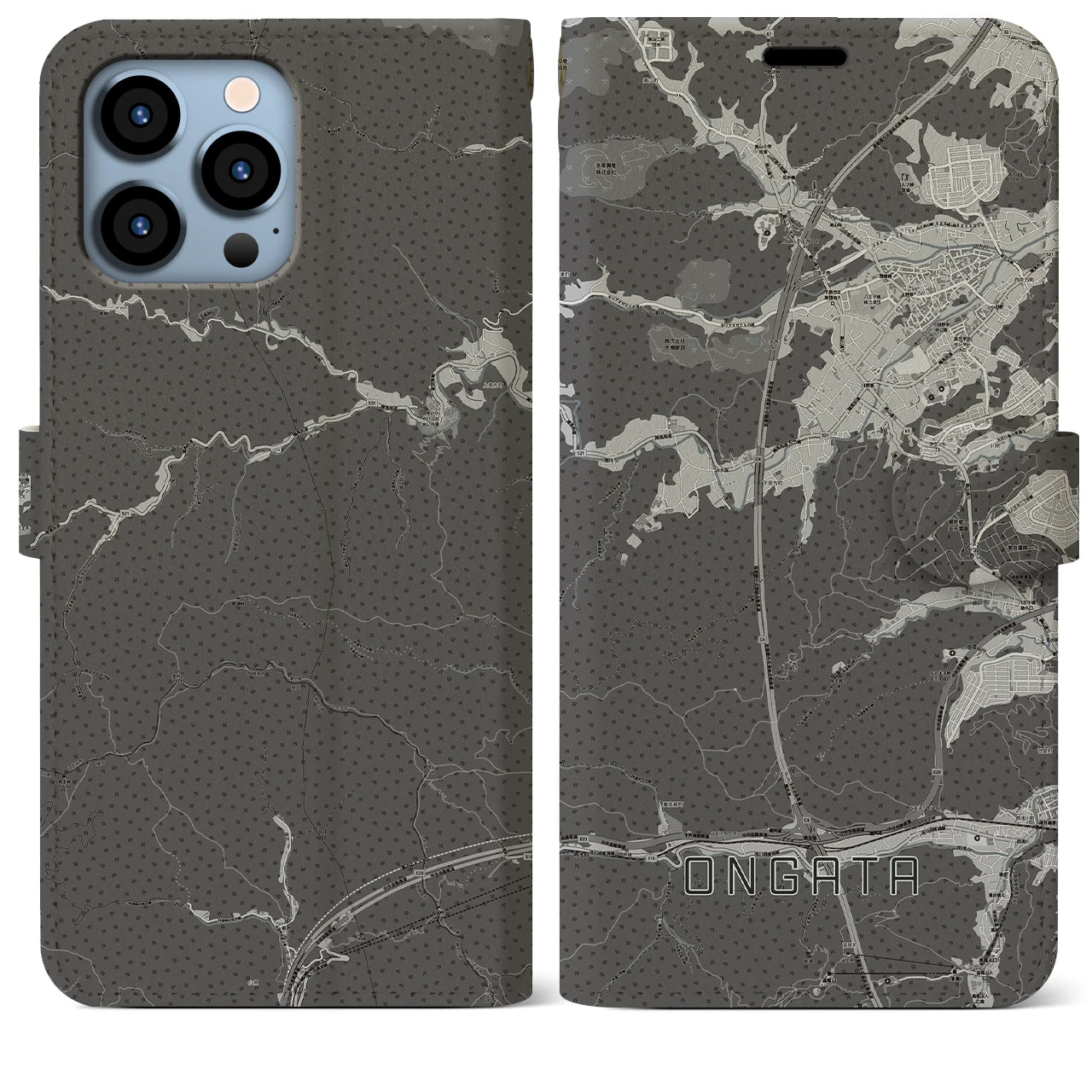 【恩方(東京都)】地図柄iPhoneケース(手帳タイプ)モノトーン・iPhone 13 Pro Max 用