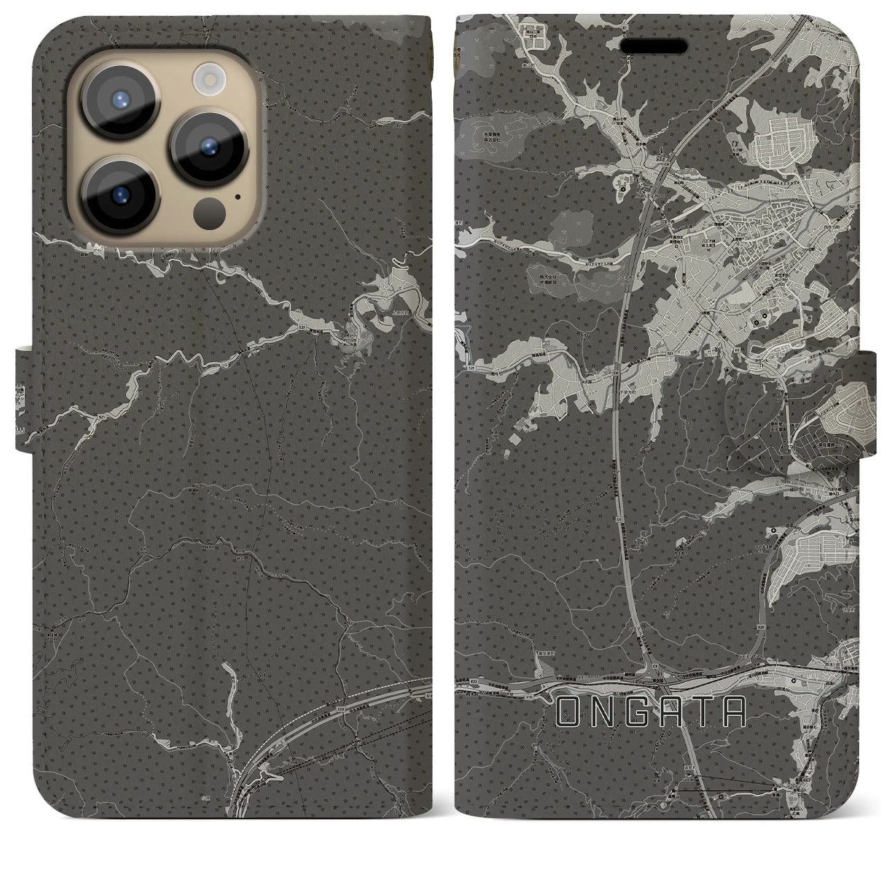 【恩方(東京都)】地図柄iPhoneケース(手帳タイプ)モノトーン・iPhone 14 Pro Max 用