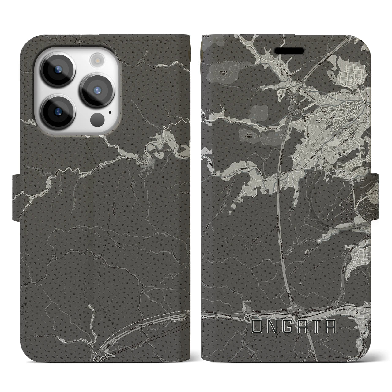【恩方(東京都)】地図柄iPhoneケース(手帳タイプ)モノトーン・iPhone 14 Pro 用