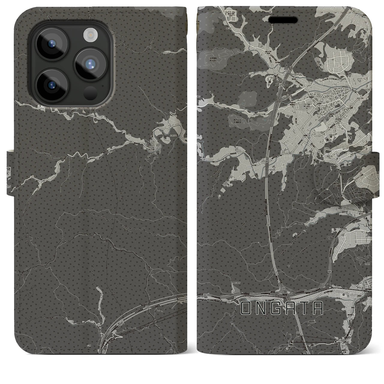 【恩方(東京都)】地図柄iPhoneケース(手帳タイプ)モノトーン・iPhone 15 Pro Max 用