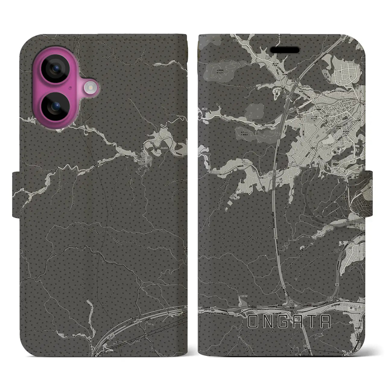 【恩方(東京都)】地図柄iPhoneケース(手帳タイプ)モノトーン・iPhone 16 Pro 用