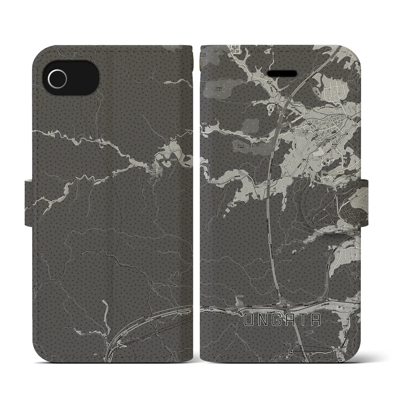 【恩方(東京都)】地図柄iPhoneケース(手帳タイプ)モノトーン・iPhone SE(第3 / 第2世代) / 8 / 7 / 6s / 6 用