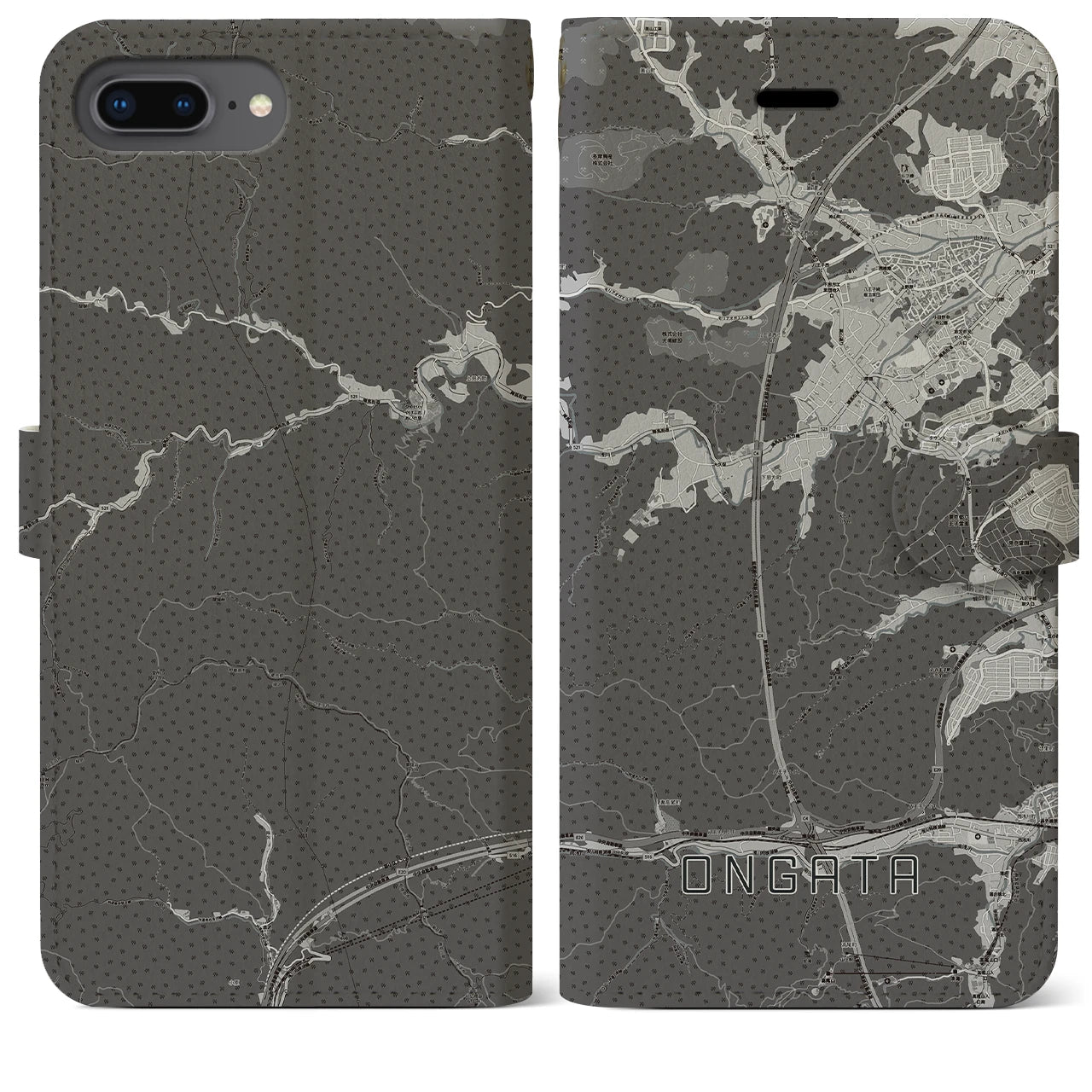 【恩方(東京都)】地図柄iPhoneケース(手帳タイプ)モノトーン・iPhone 8Plus /7Plus / 6sPlus / 6Plus 用