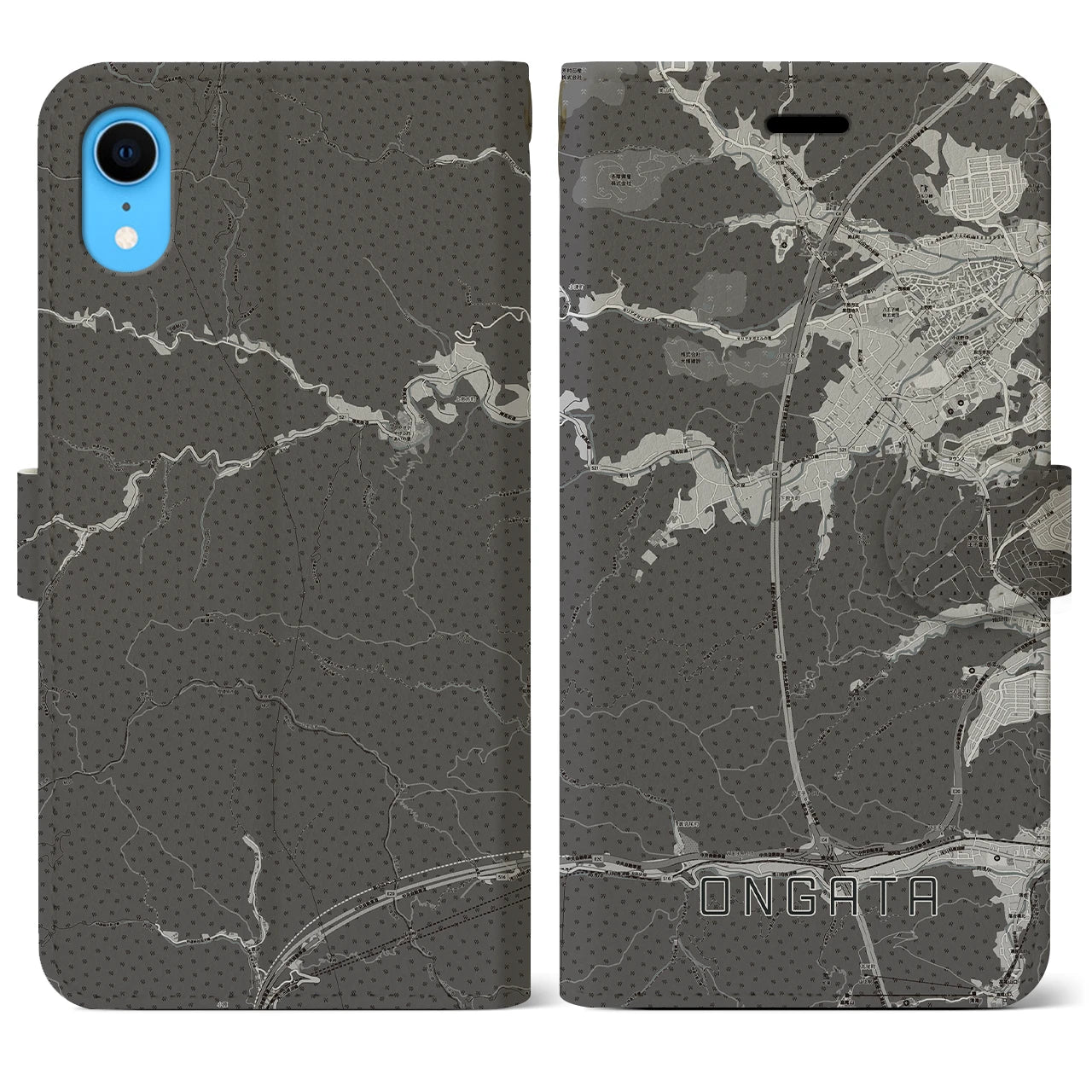 【恩方(東京都)】地図柄iPhoneケース(手帳タイプ)モノトーン・iPhone XR 用
