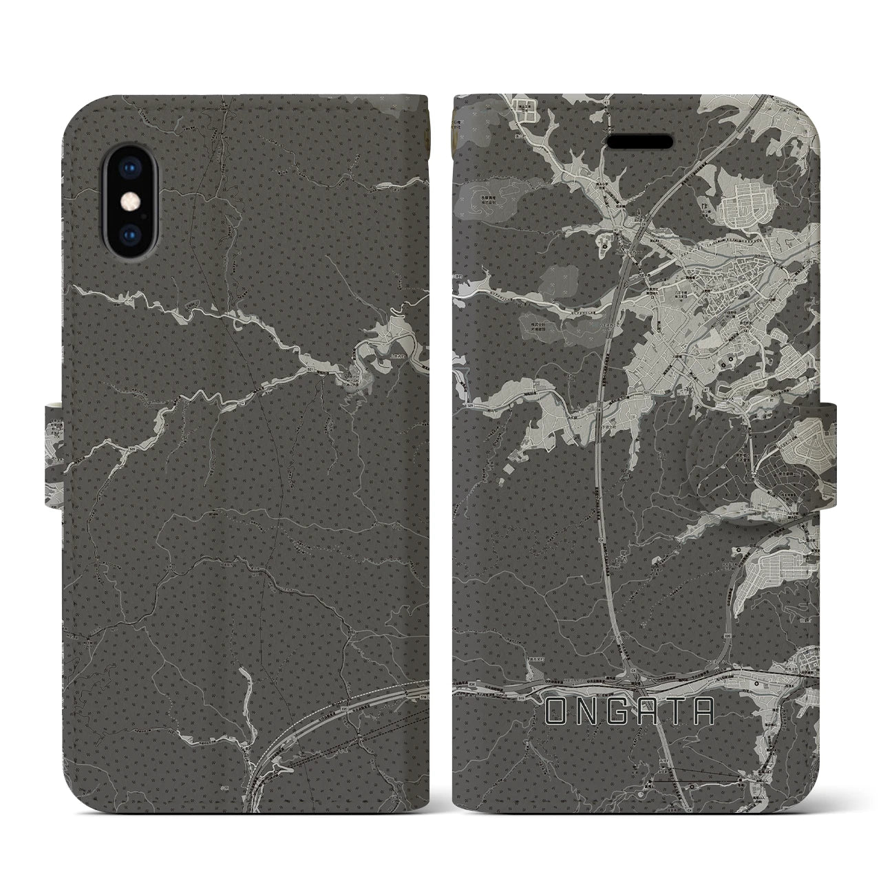 【恩方(東京都)】地図柄iPhoneケース(手帳タイプ)モノトーン・iPhone XS / X 用