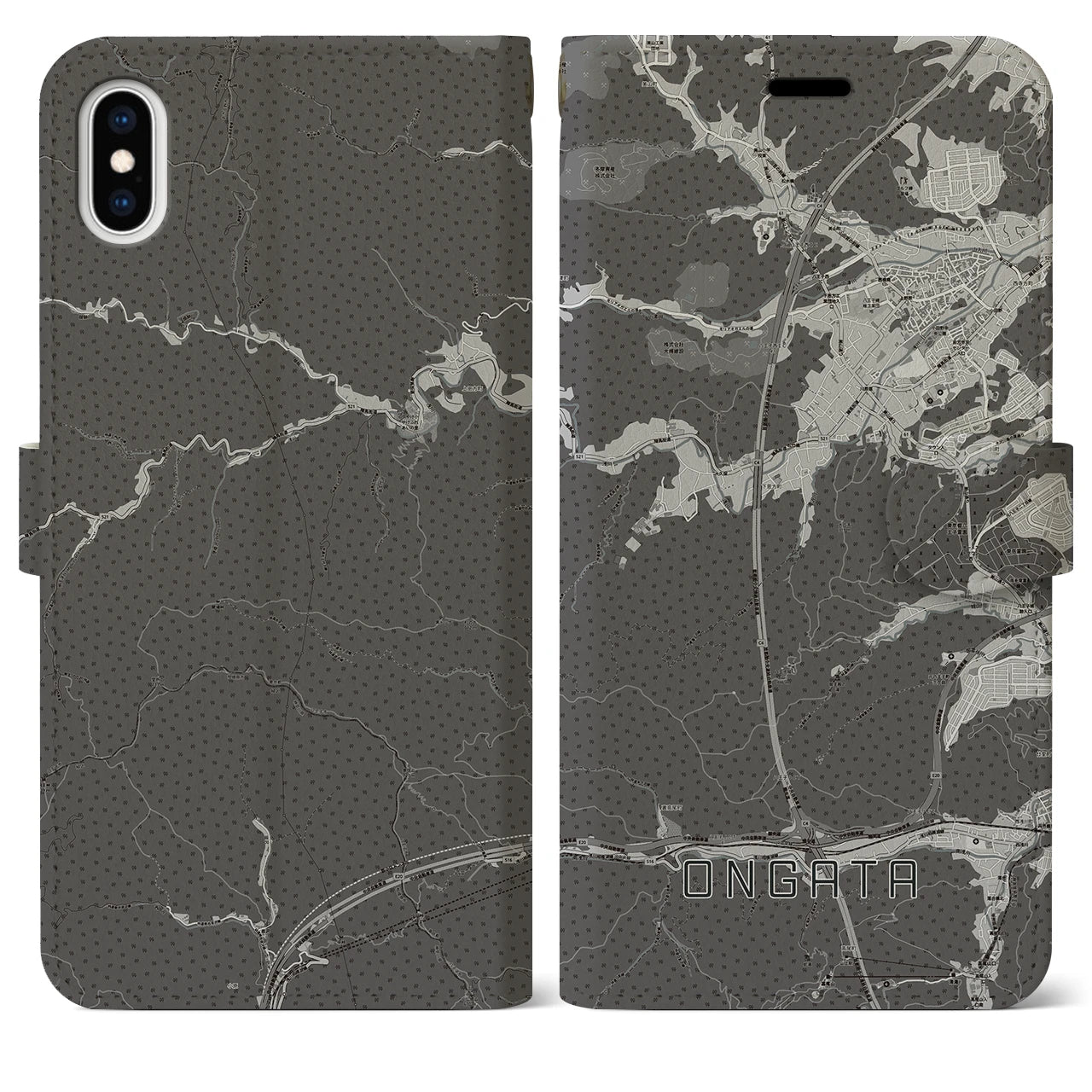 【恩方(東京都)】地図柄iPhoneケース(手帳タイプ)モノトーン・iPhone XS Max 用