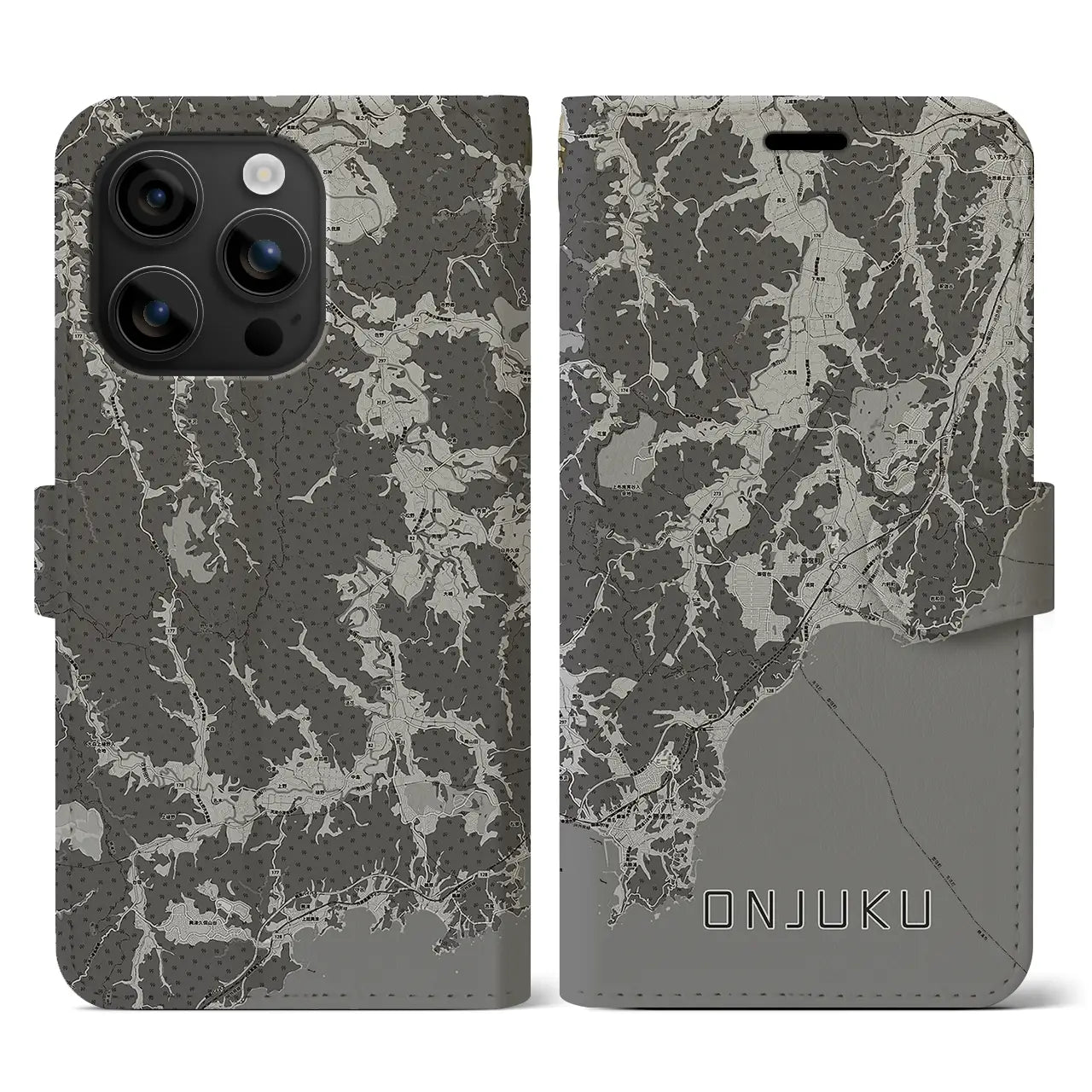 【御宿(千葉県)】地図柄iPhoneケース(手帳タイプ)モノトーン・iPhone 16 用
