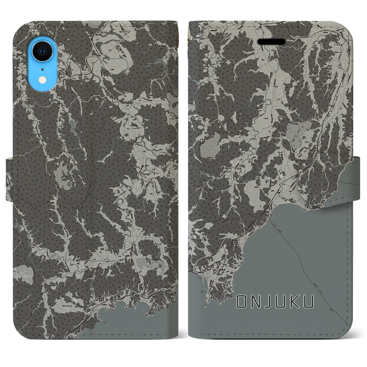 【御宿(千葉県)】地図柄iPhoneケース(手帳タイプ)モノトーン・iPhone XR 用
